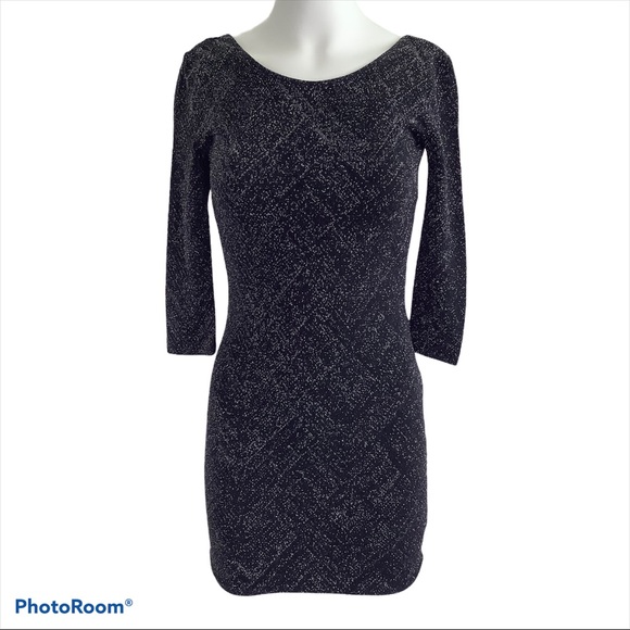 TRIXXI BLACK GLITTER BODY CON DRESS 1 - Picture 2 of 7